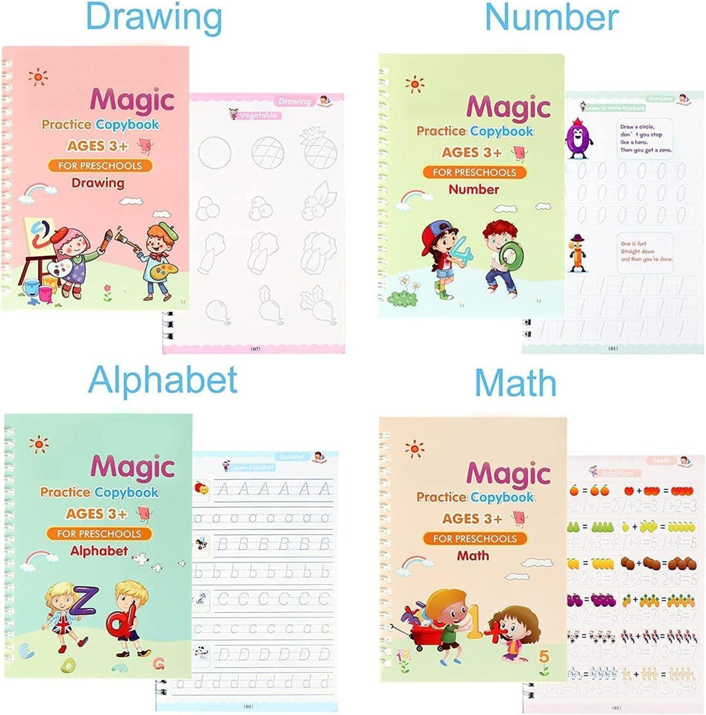 Kids Magic Practice Copybook Set – Alphabet, Numbers & Drawing Book