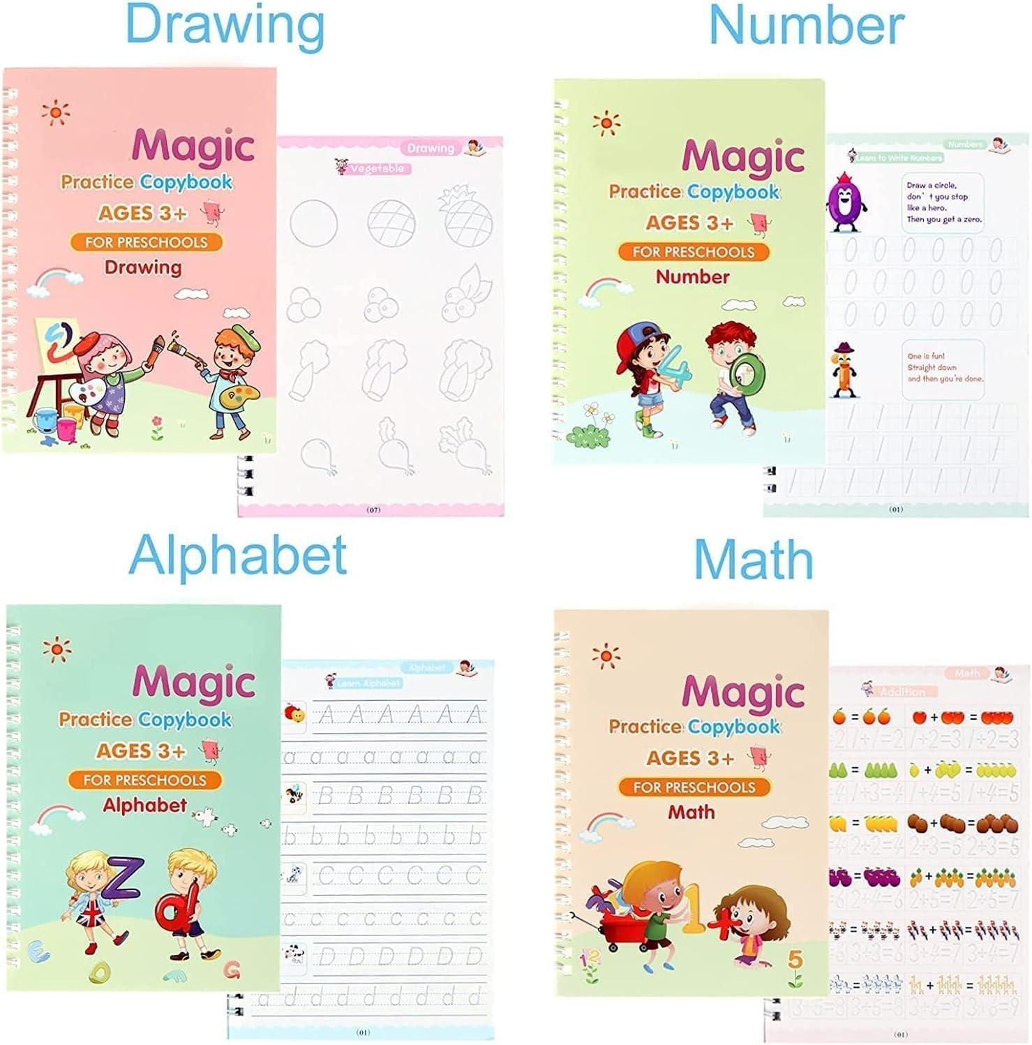 Kids Magic Practice Copybook Set – Alphabet, Numbers & Drawing Book