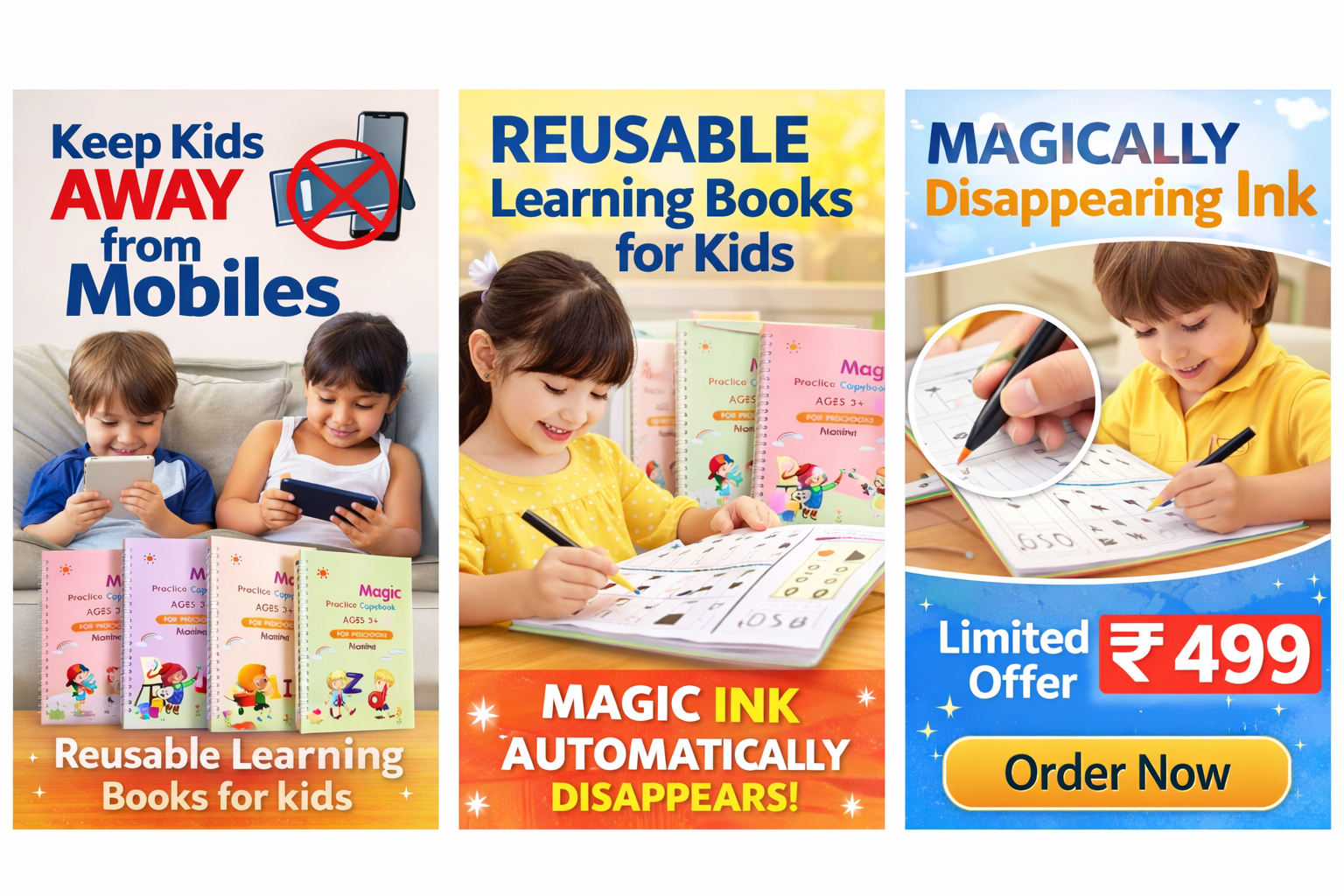 Kids Magic Practice Copybook Set – Alphabet, Numbers & Drawing Book